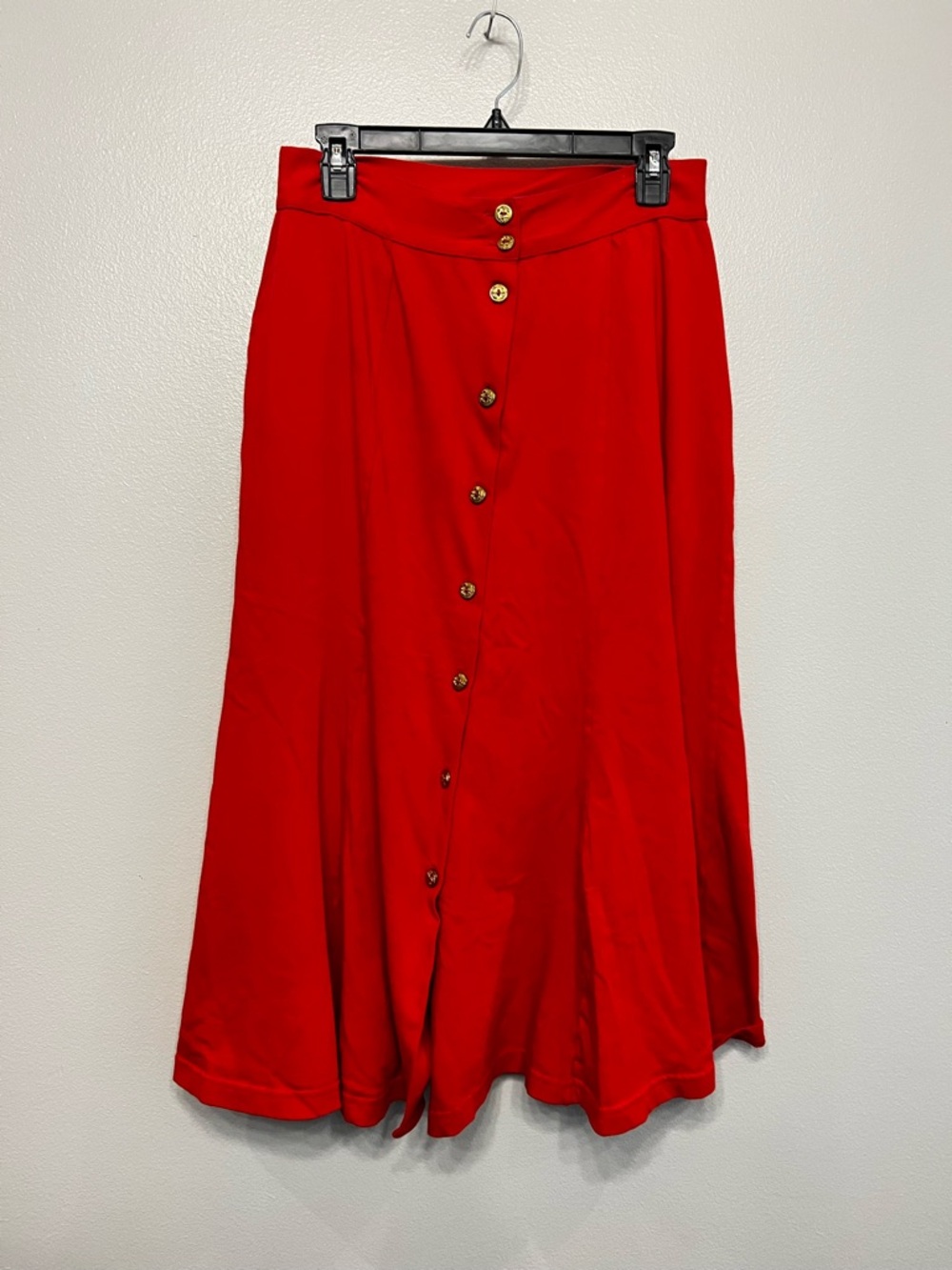 Vintage Y2K Red Asymmetrical Gold Button-Front‎ Midi Skirt Sailor Nautical Yacht